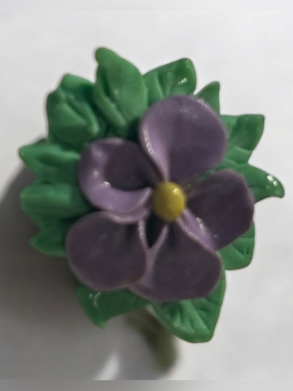 Handmade Purple Violet Flower Brooch Pin Small 1x1 Polymer Clay Folk Art Craft